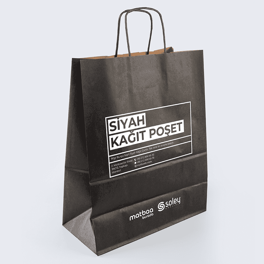 Logolu Siyah Kağıt Poşet