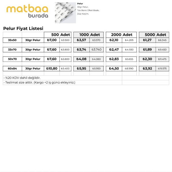 Baskılı Pelur Fiyat Listesi