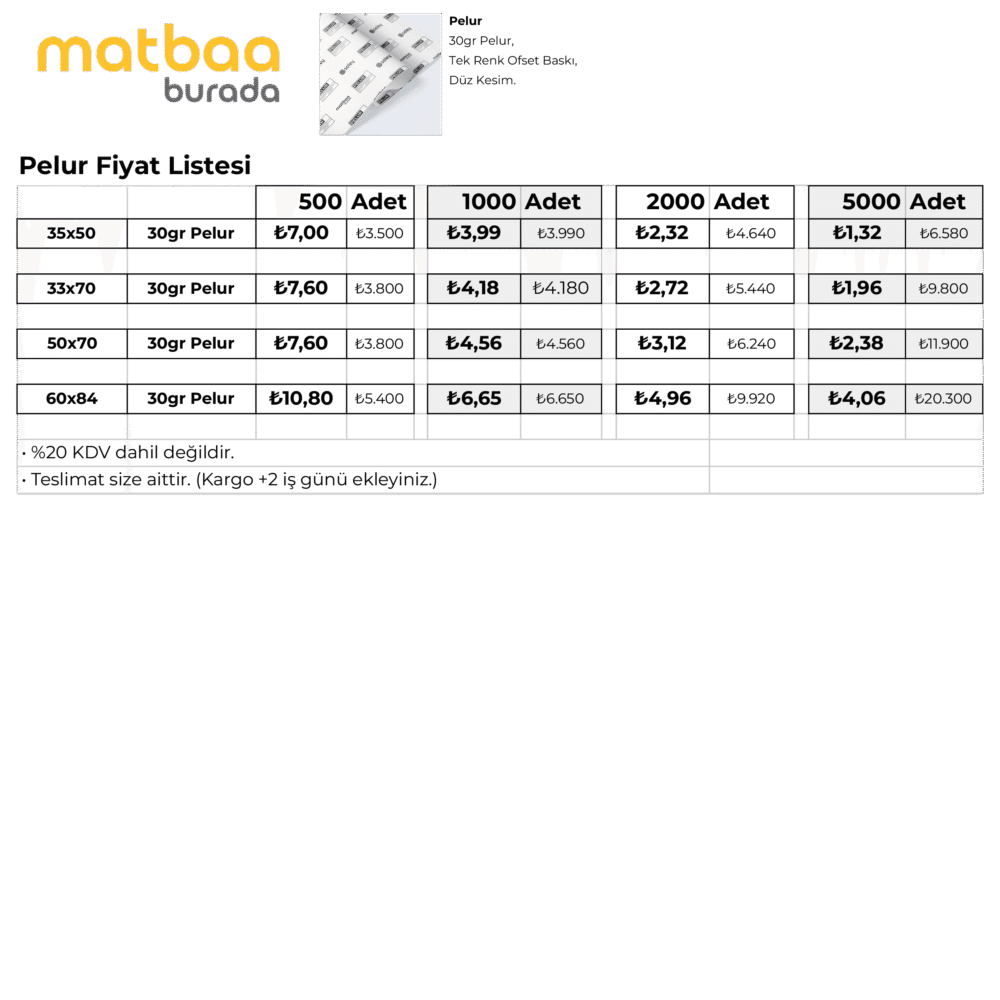 Baskılı Pelur Fiyat Listesi