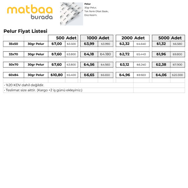 Baskılı Pelur Fiyat Listesi