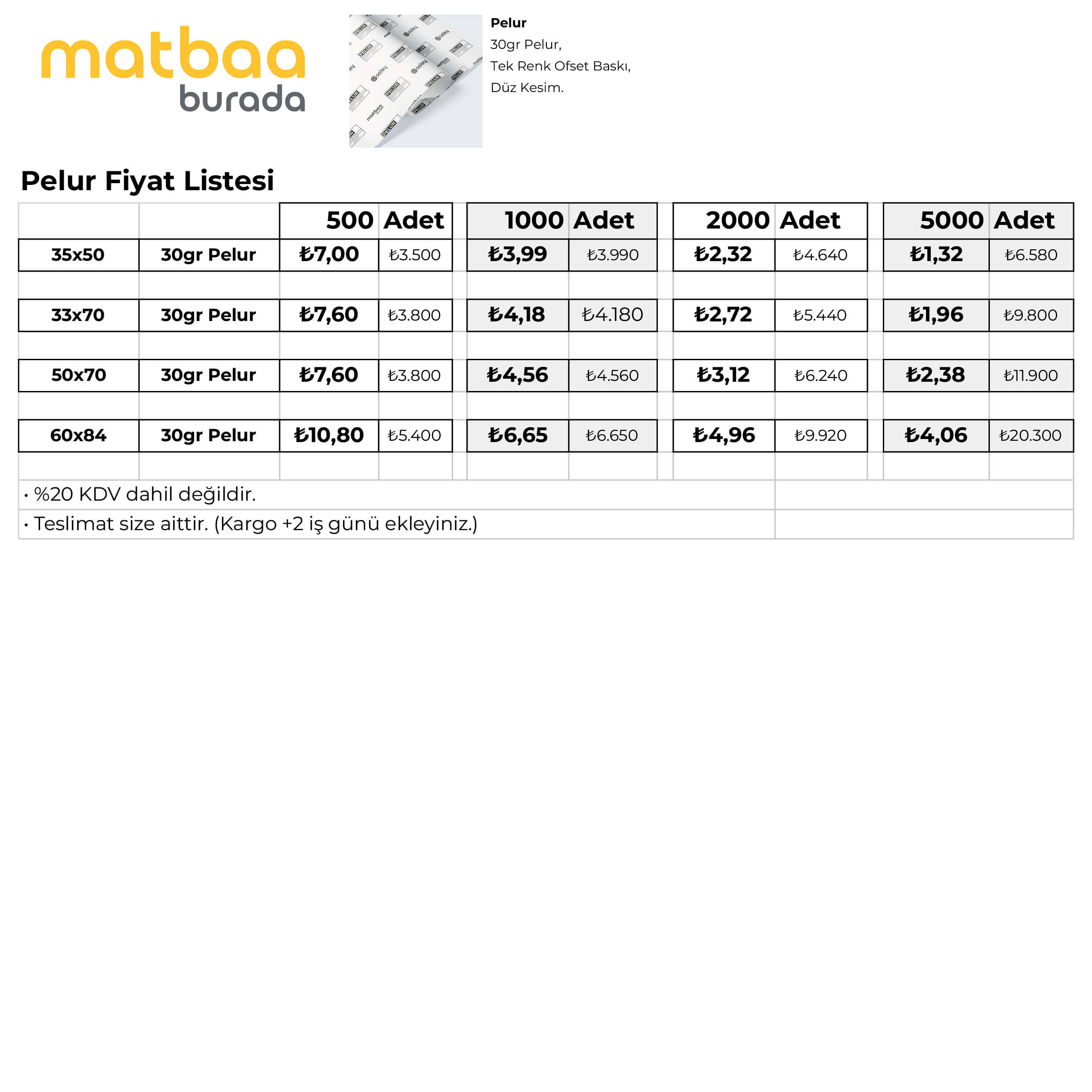 Baskılı Pelur Fiyat Listesi