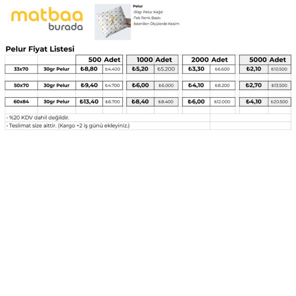 Baskılı Pelur Fiyat Listesi